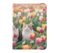 Leather Passport and Vaccine Card Holder Combo Passport Case Travel Documents Wallet Passport Cover with RFID Blocking for Travel Essential Waterproof, Cats in flower Field, One Size, Modern