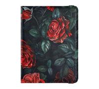 Leather Passport and Vaccine Card Holder Combo Passport Case Travel Documents Wallet Passport Cover with RFID Blocking for Men and Women Waterproof, Red Roses with Greenery, One Size, Modern