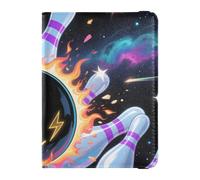 Leather Passport and Vaccine Card Holder Combo Passport Case Travel Documents Wallet Passport Cover with RFID Blocking for Travel Essential Waterproof, Bowling Cosmic Art, One Size, Modern