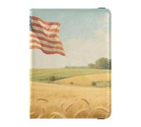 Leather Passport and Vaccine Card Holder Combo Passport Case Travel Documents Wallet Passport Cover with RFID Blocking for Men and Women Waterproof, Windmill Field Art, One Size, Modern