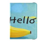 Leather Passport and Vaccine Card Holder Combo Passport Case Travel Documents Wallet Passport Cover with RFID Blocking for Men and Women Waterproof, Hello Cartoon cute yellow banana, One Size, Modern