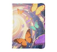 Leather Passport and Vaccine Card Holder Combo Passport Case Travel Documents Wallet Passport Cover with RFID Blocking for Travel Essential Waterproof, 2-Butterfly Swirl Art, One Size, Modern
