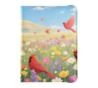 Leather Passport and Vaccine Card Holder Combo Passport Case Travel Documents Wallet Passport Cover with RFID Blocking for Men and Women Waterproof, Flower Field Birds, One Size, Modern