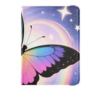 Leather Passport and Vaccine Card Holder Combo Passport Case Travel Documents Wallet Passport Cover with RFID Blocking for Travel Essential Waterproof, Butterfly Rainbow Art, One Size, Modern