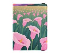 Leather Passport and Vaccine Card Holder Combo Passport Case Travel Documents Wallet Passport Cover with RFID Blocking for Men and Women Waterproof, Beautiful Calla Lilies Field, One Size, Modern