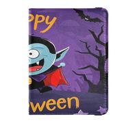 Leather Passport and Vaccine Card Holder Combo Passport Case Travel Documents Wallet Passport Holder Case for Men and Women Waterproof, Happy Halloween cartoon cute vampire11, One Size, Modern