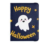Leather Passport and Vaccine Card Holder Combo Passport Case Travel Documents Wallet Passport Holder Case for Men and Women Waterproof, Happy Halloween cartoon cute white, One Size, Modern
