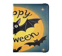 Leather Passport and Vaccine Card Holder Combo Passport Case Travel Documents Wallet Passport Holder Case for Men and Women Waterproof, Happy Halloween cartoon cute black bat111, One Size, Modern