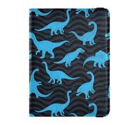 Leather Passport and Vaccine Card Holder Combo Passport Case Travel Documents Wallet Passport Holder Case for Women and Men Waterproof, Dinosaur Blue Wave Pattern, One Size, Modern