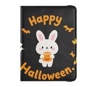 Leather Passport and Vaccine Card Holder Combo Passport Case Travel Documents Wallet Passport Holder Case for Men and Women Waterproof, Happy Halloween cartoon cute rabbit, One Size, Modern