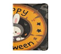 Leather Passport and Vaccine Card Holder Combo Passport Case Travel Documents Wallet Passport Holder Case for Men and Women Waterproof, Happy Halloween cartoon cute rabbit 1, One Size, Modern