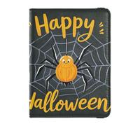 Leather Passport and Vaccine Card Holder Combo Passport Case Travel Documents Wallet Passport Holder Case for Men and Women Waterproof, Happy Halloween cartoon cute black spider1, One Size, Modern