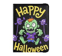 Leather Passport and Vaccine Card Holder Combo Passport Case Travel Documents Wallet Passport Holder Case for Men and Women Waterproof, Happy Halloween cartoon cute zombie, One Size, Modern