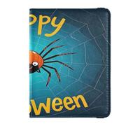 Leather Passport and Vaccine Card Holder Combo Passport Case Travel Documents Wallet Passport Holder Case for Men and Women Waterproof, Happy Halloween cartoon cute black spider, One Size, Modern