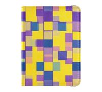 Leather Passport and Vaccine Card Holder Combo Passport Case Travel Documents Wallet Passport Holder Combo with Vaccine Card Slot for Men and Women Waterproof, Yellow Purple Grid, One Size, Modern