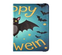 Leather Passport and Vaccine Card Holder Combo Passport Case Travel Documents Wallet Passport Holder Case for Men and Women Waterproof, Happy Halloween cartoon cute black bat, One Size, Modern