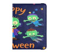 Leather Passport and Vaccine Card Holder Combo Passport Case Travel Documents Wallet Passport Holder Case for Men and Women Waterproof, Happy Halloween cartoon cute zombie11, One Size, Modern