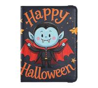 Leather Passport and Vaccine Card Holder Combo Passport Case Travel Documents Wallet Passport Holder Case for Men and Women Waterproof, Happy Halloween cartoon cute vampire, One Size, Modern
