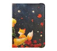 Leather Passport and Vaccine Card Holder Combo Passport Case Travel Documents Wallet Passport Holder for Men and Women Waterproof, Little Prince Moon Art Print, One Size, Modern