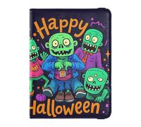 Leather Passport and Vaccine Card Holder Combo Passport Case Travel Documents Wallet Passport Holder Case for Men and Women Waterproof, 2-Happy Halloween cartoon cute zombie, One Size, Modern