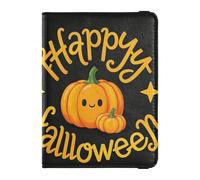 Leather Passport and Vaccine Card Holder Combo Passport Case Travel Documents Wallet Passport Holder Case for Men and Women Waterproof, Happy Halloween cartoon cute yellow pumpkin, One Size, Modern