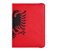 Leather Passport and Vaccine Card Holder Combo Travel Documents Organizer Protector Passport Cover Holder Wallet Case for Women and Men Waterproof, Vector Image Albania Flag, One Size, Modern