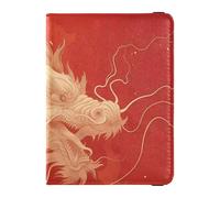 Leather Passport and Vaccine Card Holder Combo Travel Documents Organizer Protector Passport Cover with RFID Blocking for Women and Men Waterproof, Dragon Red Background Art, One Size, Modern