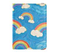 Leather Passport and Vaccine Card Holder Combo Travel Documents Organizer Protector Passport Cover with RFID Blocking for Women and Men Waterproof, Rainbow Cloud Blue Art, One Size, Modern