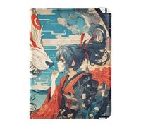 Leather Passport and Vaccine Card Holder Combo Travel Documents Organizer Protector Passport Cover with RFID Blocking for Women and Men Waterproof, Wolf Girl Fantasy Art, One Size, Modern