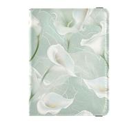 Leather Passport and Vaccine Card Holder Combo Travel Documents Organizer Protector Passport Cover with RFID Blocking for Women and Men Waterproof, Calla Lily Green Pattern, One Size, Modern