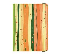 Leather Passport and Vaccine Card Holder Combo Travel Documents Organizer Protector Passport Holder Combo with Vaccine Card Slot for Women and Men Waterproof, Orange green stripe pattern doodle art