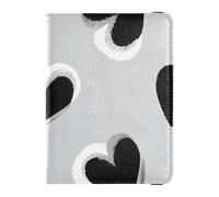 Leather Passport and Vaccine Card Holder Combo Travel Documents Organizer Protector Passport Holder for Men and Women Waterproof, Heart Black Pattern, One Size, Modern