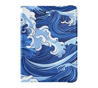 Leather Passport and Vaccine Card Holder Combo Travel Documents Organizer Protector Passport Holder for Men and Women Waterproof, Wave Blue Japanese Art, One Size, Modern