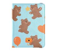 Leather Passport and Vaccine Card Holder Combo Travel Documents Organizer Protector Passport Holder Case for Travel Essential Waterproof, Bear Heart Pattern, One Size, Modern