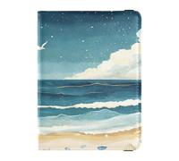 Leather Passport and Vaccine Card Holder Combo Travel Documents Organizer Protector Passport Holder for Men and Women Waterproof, Sea Beach Landscape Art, One Size, Modern