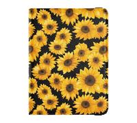 Leather Passport and Vaccine Card Holder Combo Travel Documents Organizer Protector Passport Holder Case for Travel Essential Waterproof, Yellow Sunflowers on Black Background, One Size, Modern