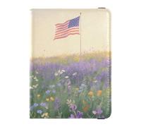 Leather Passport and Vaccine Card Holder Combo Travel Documents Organizer Protector Passport Holder Case for Travel Essential Waterproof, Flower Field Flag, One Size, Modern