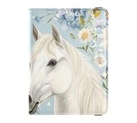 Leather Passport and Vaccine Card Holder Combo Travel Passport Wallet Passport Cover with RFID Blocking for Women and Men Waterproof, Horse Floral Blue Pattern, One Size, Modern