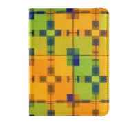 Leather Passport and Vaccine Card Holder Combo Travel Passport Wallet Passport Holder for Men and Women Waterproof, Green Orange Small Square Grid, One Size, Modern