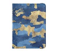 Leather Passport and Vaccine Card Holder Combo Travel Passport Wallet Passport Holder for Travel Essential Waterproof, Golden blue pattern, One Size, Modern