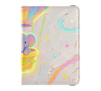 Leather Passport and Vaccine Card Holder Combo Travel Passport Wallet Passport Holder for Women and Men Waterproof, Elephant in Balloon Ride, One Size, Modern