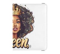 Leather Passport and Vaccine Card Holder Combo Travel Passport Wallet With Vaccination Card Slot Passport Holder Case for Women and Men Waterproof, Afro Queen Crown Graphic Art, One Size, Modern