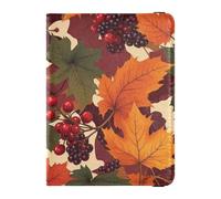 Leather Passport and Vaccine Card Holder Combo Travel Passport Wallet With Vaccination Card Slot Passport Holder Case for Travel Essential Waterproof, Autumn Berry Camouflage Motif, One Size, Modern