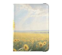 Leather Passport and Vaccine Card Holder Combo Travel Passport Wallet With Vaccination Card Slot Passport Holder for Women and Men Waterproof, Sunflower Field View, One Size, Modern