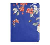 Leather Passport and Vaccine Card Holder Combo Travel Passport Wallet With Vaccination Card Slot Passport Cover Holder Wallet Case for Women and Men Waterproof, Sweet Rowanberry Fruit Royal Blue, One