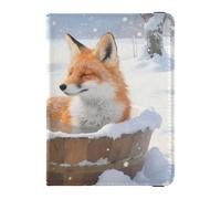 Leather Passport and Vaccine Card Holder Combo Travel Passport Wallet With Vaccination Card Slot Passport Holder Case for Men and Women Waterproof, Fox Bathtub Winter, One Size, Modern