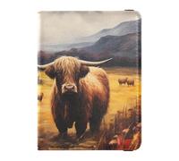 Leather Passport and Vaccine Card Holder Combo Travel Passport Wallet With Vaccination Card Slot Passport Holder for Travel Essential Waterproof, Highland cow photos yellow red, One Size, Modern
