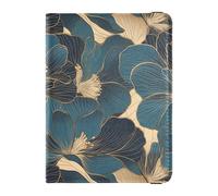 Leather Passport and Vaccine Card Holder Combo Travel Passport Wallet With Vaccination Card Slot Passport Cover Holder Wallet Case for Men and Women Waterproof, Blue Flower Gold Line Design, One Size