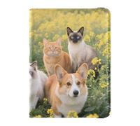 Leather Passport and Vaccine Card Holder Combo Travel Passport Wallet With Vaccination Card Slot Passport Holder for Women and Men Waterproof, Dogs in Flower Field, One Size, Modern