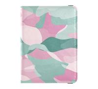 Leather Passport and Vaccine Card Holder Combo Travel Passport Wallet With Vaccination Card Slot Passport Holder Case for Men and Women Waterproof, Aqua Cyan Camouflage, One Size, Modern